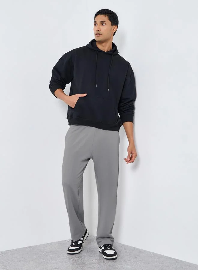 Men Grey Relaxed Fit Open Hem Joggers